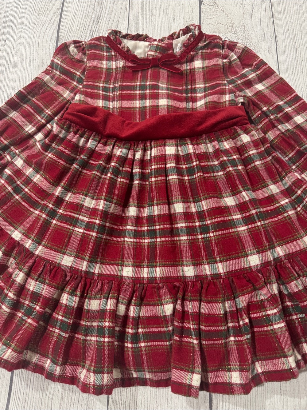 Tommy Bahama Toddler Girls Red Plaid Ruffled Holiday Dress with Velvet Trim